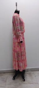 Pink Floral Print <b>Chiffon</b> <b>Maxi</b> <b>Dress</b> Ruffle V Neck Bell <b>Long</b> <b>Sleeve</b> Tiered A Line <b>Dress</b> - Product Image 3