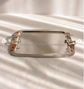 Bandeja de servicio chapada en plata de estilo árabe personalizada moderna hecha a mano bandeja de Metal decorativa reutilizable de alta calidad para servicio de alimentos - Product Image 5