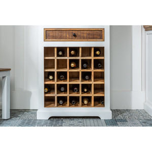 Meuble bar en bois massif avec rangement pour vin, étagère de présentation et rail de suspension, finition antique, design autoportant - Product Image 4