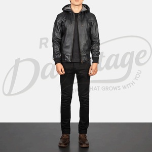 Veste de pilote MA1 en cuir noir authentique pour homme, col baseball, manteau de pilote en cuir véritable, vente en gros, streetwear urbain - Product Image 6