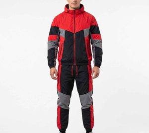 Men's Lightweight Vintage Winter <b>Nylon</b> Windbreaker <b>Jogger</b> Set Quick Dry Color Block Zip-Up Hoodie Pants Woven Sporty Tracksuit - Product Image 4