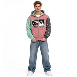 Sudadera con capucha y cremallera para hombre, de algodón grueso, con diseño de bloques de color personalizados, estilo urbano, informal, bordada, para ropa de moda. - Product Image 1