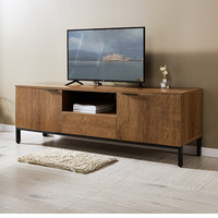 Meuble TV Moderne Rétro Luxe Léger avec Rangement Écologique, Cadre en Bois et Métal, Placage Chêne Rustique pour Salon, Chambre, Appartement