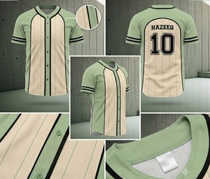 เสื้อเบสบอลสีเขียวเซจ เสื้อเบสบอลสีครีมและสีเขียวเซจ เสื้อเบสบอลลายทางแบบไม่มีแบรนด์ เสื้อเบสบอลแบบเรียบสำหรับทำ Mockup - Product Image 4