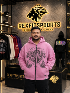 Custom Oversized <b>Pink</b> Zip Up <b>Hoodie</b> <b>Men</b> Heavyweight Graphic Streetwear Hooded Sweatshirt Private Label OEM Clothing Manufacturer - Product Image 1