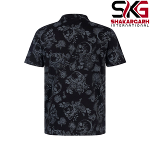 <b>Men's</b> Short Sleeve Polo <b>Shirt</b> Floral <b>Skull</b> Print Knitted Regular Fit Casual Golf Tee OEM Custom Logo - Product Image 2