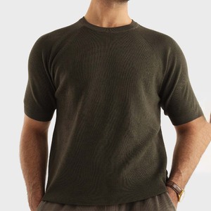 Light Weigh Breathable Men Classic Olive Knit T-<b>Shirt</b> Comfortable Daily Outfit Breathable Summer Wear T-<b>Shirt</b> Factory Wholesale - Product Image 1