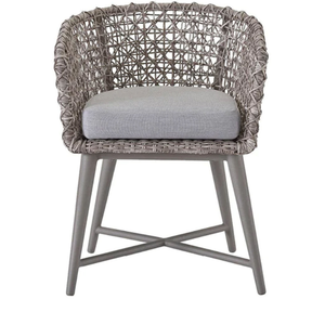 Chaise de salle à manger en rotin tressé gris avec structure en bois de teck pour la décoration de la maison et du jardin - Product Image 1