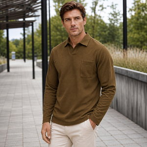 New <b>Men's</b> <b>Grandad</b> <b>Shirt</b> Long Sleeve -Neck Slim Fit Golf <b>Shirts</b> Solid 100% Cotton Terry Breathable Casual Outdoor - Product Image 4