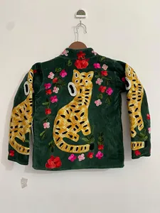 Handcrafted Green <b>Velvet</b> Tiger Embroidery <b>Jacket</b> Traditional Floral Bohemian Outerwear Full Sleeve Autumn <b>Jacket</b> - Product Image 5