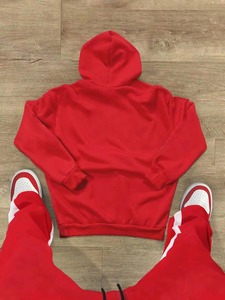 Unisex <b>Red</b> Tracksuit Set Hooded Sweatshirt With Drawstring Pants Solid Color Casual Wear For Adults Autumn Season Full Length - Product Image 2