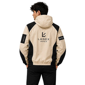 Custom Beige Black Hooded Windbreaker <b>Jacket</b> Lightweight Waterproof Outdoor <b>Jacket</b> <b>Men</b> Sports Running Hiking Windbreaker Coat - Product Image 4