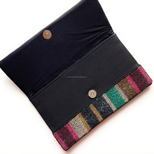 Sac à main pliable à perles multicolores rayées pour femmes, fait à la main, perles arc-en-ciel brodées, fermeture magnétique, soirée, monnaie - Product Image 5