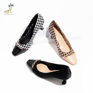 Chaussures élégantes pour femmes à bout carré, talons de 5 cm, mélange de tweed et de PU mat, style professionnel, faciles à enfiler - Product Image 1