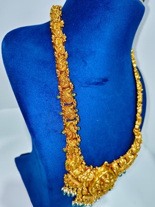 Collar de Templo Tradicional del Sur de la India, Lakshmi Kasu Mala, de Oro Sólido de 22K, Hecho a Mano, con Moneda de la Diosa, de 22 Pulgadas, para Boda - Product Image 3