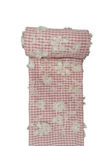 Hot Sale Woven Girls <b>Pink</b> and White 100% Cotton <b>Fabric</b> with 3D Applique Embroidery Gingham Check Pattern Available at Good Price - Product Image 2
