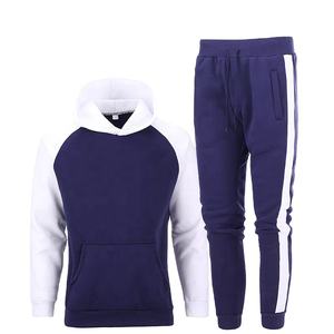 2024 hombres 100% algodón polar grueso y cálido manga raglán Color bloque hombres pulóver Sudadera con capucha y pantalones de chándal OEM gimnasio chándales - Product Image 2