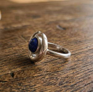 New Arrival 925 Sterling <b>Silver</b> Natural Blue Lapis Lazuli Gemstone Vintage Celestial Design <b>Adjustable</b> Statement <b>Ring</b> for Women - Product Image 6