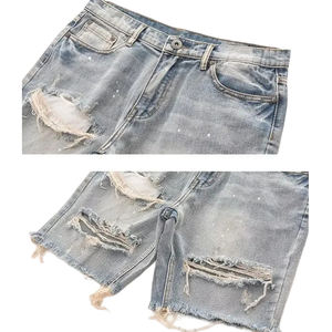 โซนแห่งความรุ่งโรจน์ |   กางเกงยีนส์ขาสั้นผู้ชายสไตล์เดนิมขาดๆ แบบตรง ความยาวระดับเข่า ลุคขาดๆ แบบวินเทจ สำหรับฤดูร้อน แฟชั่นลำลอง - Product Image 4