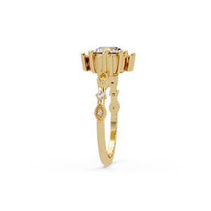Elegant 14K Yellow Gold Vintage Solitaire <b>Ring</b> Beautiful Crown Shape Round Cut Lab Grown Diamond Engagement <b>Ring</b> Wedding <b>Ring</b> - Product Image 4