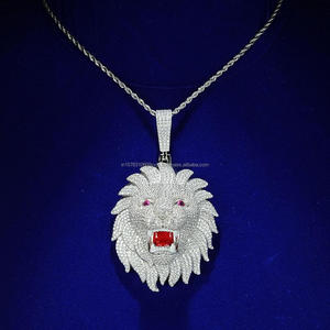 Pendentif Visage de Lion Sertie de Pierres en Argent Sterling 925 Plaqué Rhodium avec Pierres Moissanite VVS, Bijou Cadeau Hip Hop - Product Image 1