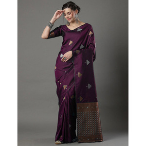 Diseñador Banarasi Silk Zari Weaving Work Saree con blusa sin costuras en vino - Product Image 1