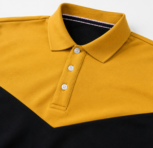 <b>Men's</b> Color Blocked Polo <b>Shirt</b> Short Sleeve Breathable Knitted Casual Design Front Logo <b>Yellow</b> And Black Custom Made T <b>shirt</b> - Product Image 3