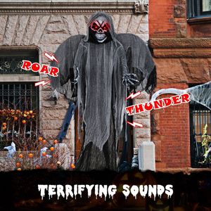 Decorazione di Halloween: Scheletro Fantasma Animato di 3,7 Metri con Occhi Rossi Lampeggianti e Suoni Spaventosi - Product Image 6