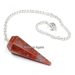 Agate rouge 6 facettes avec des pendules à chaîne en argent Pendules en cristal artisanaux en pierre semi-précieuse à vendre - Product Image 2