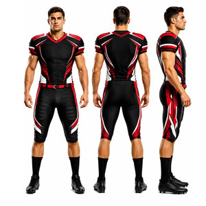 Ensemble d'uniformes de football américain pour hommes adultes, noir, rouge, blanc, impression par sublimation, polyester respirant - Product Image 1