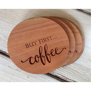 Sous-verres en bois gravés au laser circulaires modernes, motif feuille minimaliste, résistants à la chaleur, pour cuisine, hôtel - Product Image 6