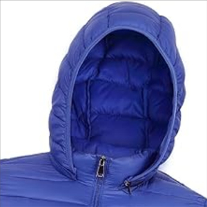 Chaqueta Acolchada Azul con Capucha para Hombre, Cierre de Cremallera, Color Sólido, Impermeable, Transpirable, Reversible, Forro de Poliéster - Product Image 3