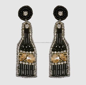 Pendientes de Botón con Cuentas de Vidrio Bordadas a Mano, Unisex, con Perlas, Estilo Bohemio Indio, para Regalo - Product Image 3