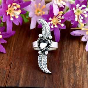 White Buffalo Turquoise Gemstone <b>Ring</b> 925 Sterling <b>Silver</b> <b>Feather</b> <b>Ring</b> Heart Gemstone <b>Ring</b> Nature Inspired FIne <b>RIng</b> Jewelry - Product Image 5