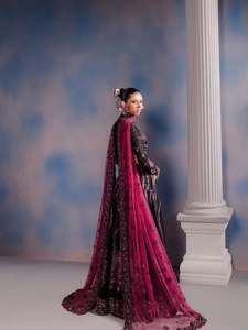Elegant Black Floral Embroidered A-Line Floor-Length Dress With High Neck Long Sleeve Classic Style - Product Image 2