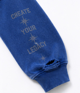 Sweat à capuche personnalisé avec logo en strass, surdimensionné, épais, zippé, effet vieilli, lavage vintage, streetwear, OEM, en molleton de coton - Product Image 3
