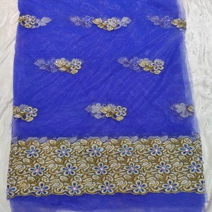 Tela de Malla de Lujo para Vestidos de Gala Nigerianos, Tela de Encaje Azul Rey, Bordado Computarizado, Poliéster/Algodón, Antiestática - Product Image 1