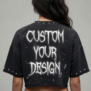 Camiseta Glory Custom con efecto desgastado, lavado ácido y pedrería, 100% algodón, estilo vintage, gráfico, corta, unisex, para ropa urbana. - Product Image 3