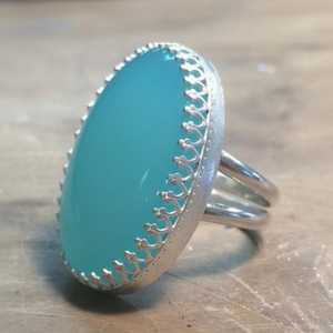 Natural Turquoise <b>Statement</b> <b>Ring</b> 925 Sterling Silver 14K Gold Plated Oval Gemstone Boho Vintage December Birthstone <b>Ring</b> - Product Image 6