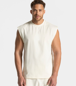 Wholesale Men’s Oversized Sleeveless T Shirt 100% Cotton Heavyweight Streetwear <b>Tank</b> <b>Top</b> Ribbed Crew Neck Custom Branding Casual - Product Image 1