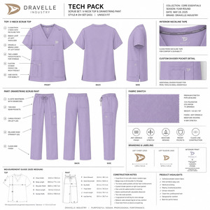 Conjunto de Uniforme Médico Unisex Más Vendido, Top con Cuello en V y Pantalones, Color Morado, Uniformes de Hospital, Ropa de Trabajo Médica de Poliéster Tejido - Product Image 6
