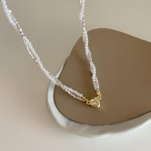 Collier magnétique en forme de cœur pour femme, design original, polyvalent, en métal argenté cassé, perlé, bijoux de corps tendance - Product Image 3