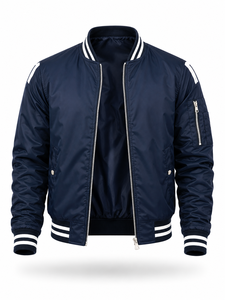 Blouson Bomber Homme Bleu Marine Fermeture Éclair Style Décontracté Coupe-Vent en Nylon Vêtement d'Hiver Col Montant Tendance Urbaine - Product Image 4