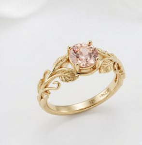 Bague en argent sterling 925 plaqué or 18 carats pour femme, avec moissanite ovale sertie à griffes, motif feuille, rose, cadeau de mariage - Product Image 1