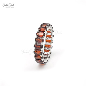 Productos de Moda: Anillo de Eternidad con Granate de Mozambique de 5x3mm, Certificado IGI, Oro Blanco Fino de 14k, Joyería Apilable para Boda, Talla US-7 - Product Image 6