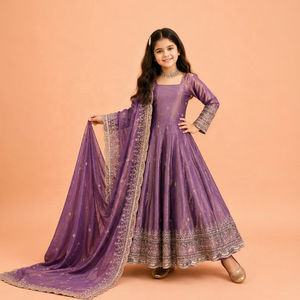 ชุดเดรส Anarkali แบบดั้งเดิมล่าสุด พร้อมผ้าคลุมไหล่ สำหรับเด็กผู้หญิง สวมใส่ในงานแต่งงาน ชุดพื้นเมืองสไตล์อินเดียและปากีสถาน - Product Image 1