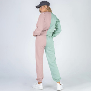 Conjunto Deportivo de 2 Piezas para Mujer, Color Block, Top Corto de Manga Larga, Pantalones Jogger, Corte Holgado Informal, Primavera Verano, Tejido de Algodón - Product Image 5