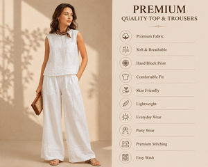 Tenues d'été décontractées chic et modernes pour femmes - Ensemble 2 pièces blanc sans manches, débardeur ample et pantalon large respirant - Fournisseur en gros - Product Image 6