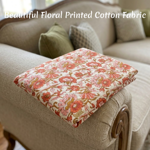 Tela de Algodón con Estampado Floral de Melocotones Hecho a Mano |   Tela Artesanal de Coral con Tinte Natural para Vestidos de Verano, Kimonos y Decoración del Hogar - Product Image 4