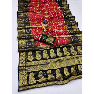 Sari de Seda Pura con Estampado Bandhani - Product Image 1
